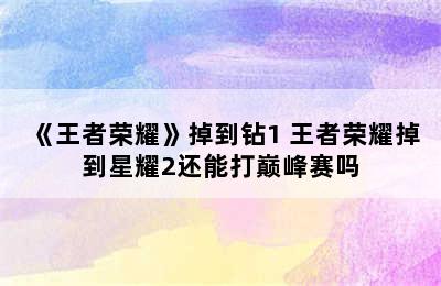 《王者荣耀》掉到钻1 王者荣耀掉到星耀2还能打巅峰赛吗